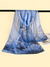 Load image into Gallery viewer, Blue Floral Print Chiffon Comfort Shawl
