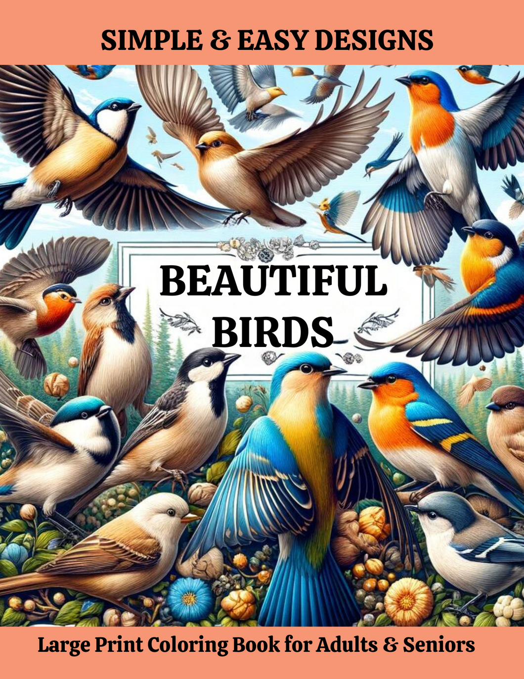 Digital Version of  Beautiful Birds Large Print Coloring Book for Adults & Seniors