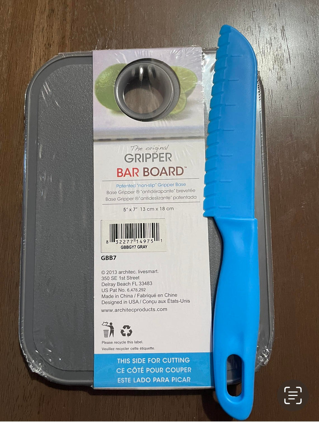 Child Size Gripper Cutting Board and Plastic Knife Set