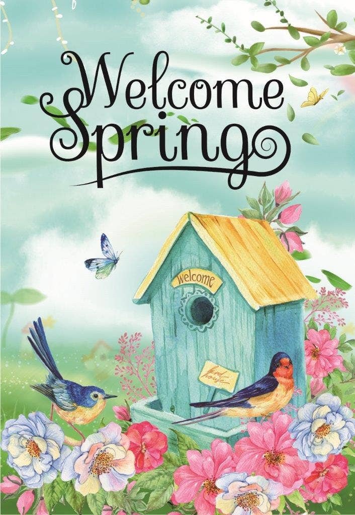 Welcome Spring Birdhouse Flag